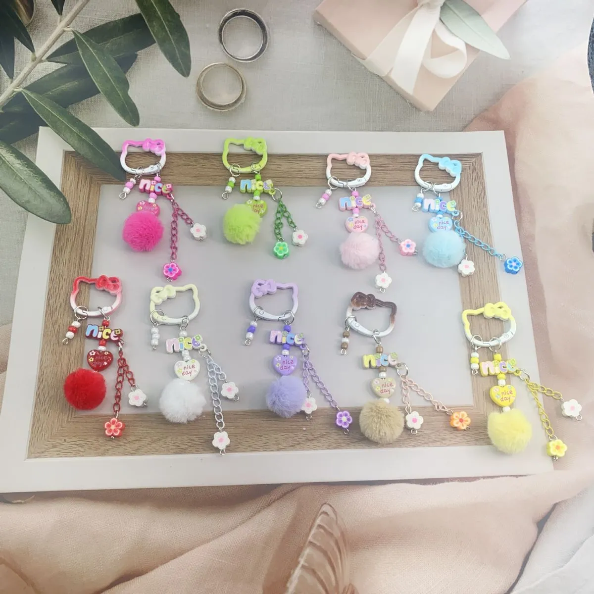 Cute Cartoon Figure Keychain – Creative Building Block Heart Hand-Painted Bead Pendant, Car Key & Earphone Bag Charm Decor